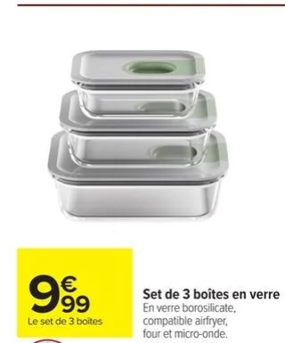 Set de 3 boîtes en verre