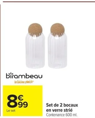 Set de 2 bocaux en verre strié Birambeau