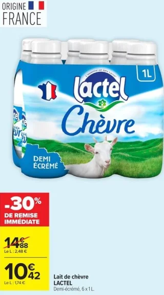 Lait de chèvre Demi-écrémé Lactel