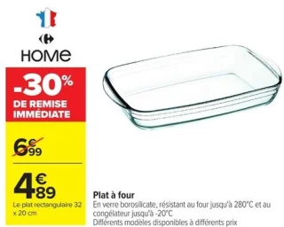 Plat à four en verre borosilicate 32 x 20 cm Carrefour HOME