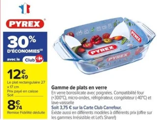 Plat rectangulaire 27 x 17 cm Gamme de plats en verre Pyrex