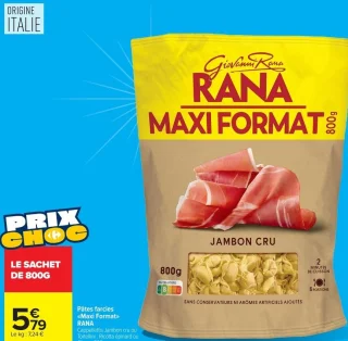 Pâtes farcies «Maxi Format» RANA Cappellettis Jambon cru ou Tortellini : Ricotta épinard ou Cèpes, 800 g.
