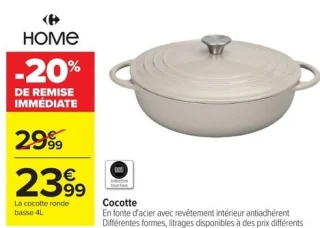 Cocotte ronde basse 4L Carrefour HOME