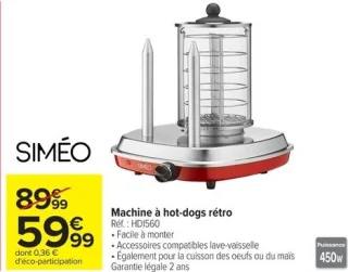 Machine à hot-dogs rétro SIMÉO HDI560