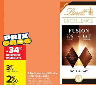 Tablette de chocolat Fusion LINDT EXCELLENCE