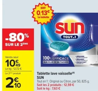 Tablette lave vaisselle SUN