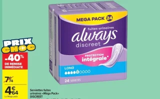Serviettes fuites urinaires Méga Pack Always Discreet