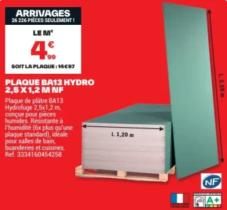 Plaque BA13 Hydro 2,5x1,2 m NF