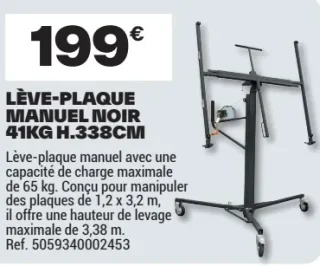 Lève-plaque manuel noir 41kg H.338cm