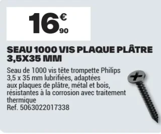 Seau 1000 vis plaque plâtre 3,5x35 mm