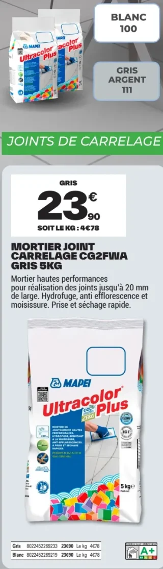 MAPEI Ultracolor Plus Mortier joint carrelage CG2FWA 5 kg