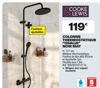 Colonne thermostatique "ODALIA" NOIR MAT Cooke & Lewis