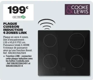 Plaque cuisson induction 4 zones Link Cooke & Lewis