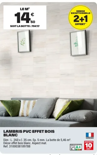 Lambris PVC effet bois blanc