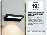Applique solaire LED Pulsar noir 600lm