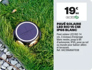 Pavé solaire LED Rio 14 cm IP65 blanc