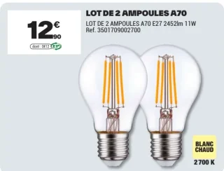 Lot de 2 ampoules A70 E27 2452lm 11W