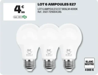 Lot 6 ampoules E27 806LM 4000K Keli