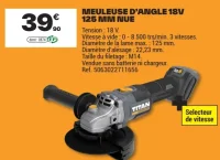 Meuleuse d'angle 18V 125 mm nue Titan