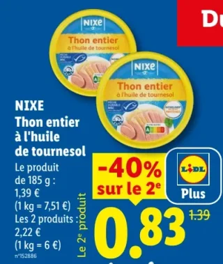 Thon entier à l'huile de tournesol Nixe
