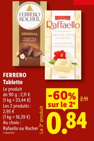Ferrero Tablettes Chocolat Rocher ou Raffaello