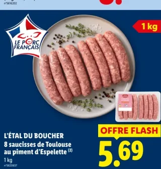 L'ÉTAL DU BOUCHER 8 saucisses de Toulouse au piment d'Espelette