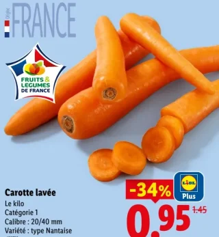 Carotte lavée Catégorie 1