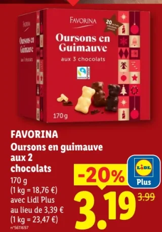 FAVORINA Oursons en guimauve aux 2 chocolats