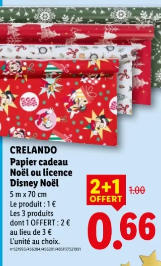 CRELANDO Papier cadeau Noël ou licence Disney Noël