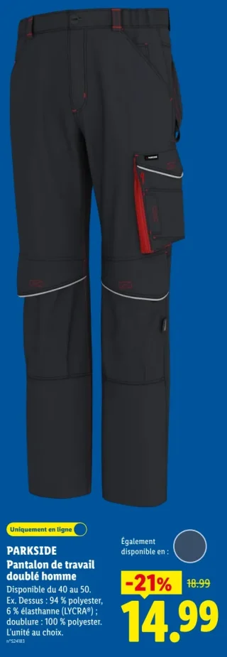 Pantalon de travail doublé homme Parkside