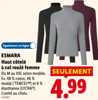 Haut côtelé à col roulé femme ESMARA