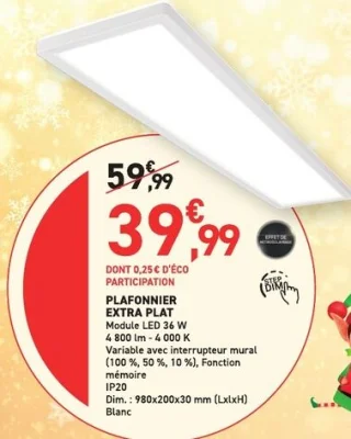 Plafonnier extra plat Module LED 36 W Blanc
