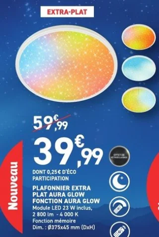 Plafonnier extra plat Aura Glow fonction Aura Glow