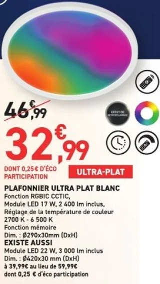 Plafonnier ultra plat blanc