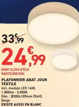Plafonnier abat jour textile