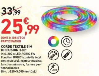 CORDE TEXTILE 5 M DIFFUSION 360° incl. 200 x LED RGBIC 8W