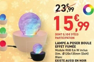 LAMPE A POSER BOULE EFFET FUMÉE Module RGB 0,6 W inclus