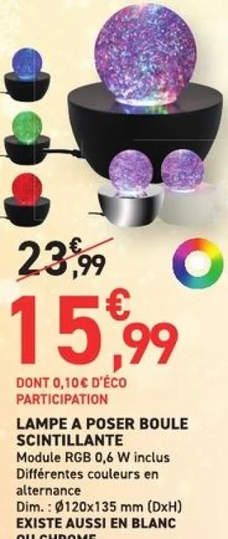 LAMPE A POSER BOULE SCINTILLANTE Module RGB 0,6 W inclus
