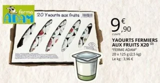 Yaourts fermiers aux fruits x20 Ferme Adam