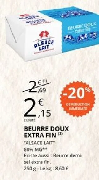 Beurre doux extra fin Alsace Lait