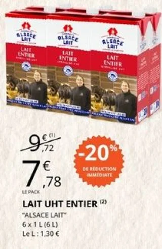 Lait UHT entier Alsace Lait