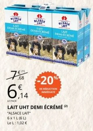 Lait UHT demi-écrémé Alsace Lait