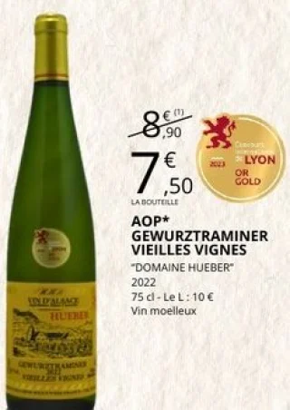 Vin blanc AOP Gewurztraminer Vieilles Vignes Domaine Hueber