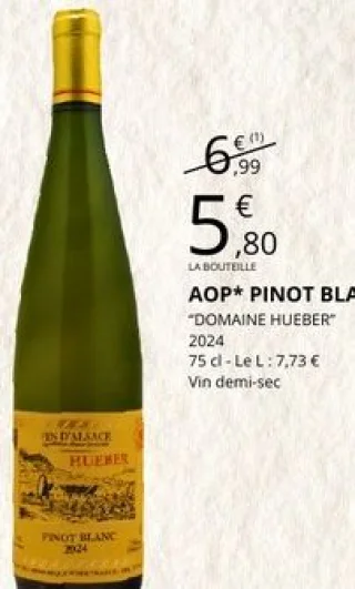 Vin blanc AOP Pinot Blanc Domaine Hueber