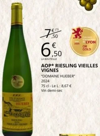 Vin blanc AOP Riesling Vieilles Vignes Domaine Hueber
