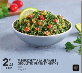 Taboulé vert à la libanaise ciboulette, persil et menthe