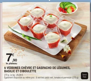 6 verrines chèvre et gaspacho de légumes, basilic et ciboulette