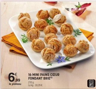 16 mini pains cœur fondant brie