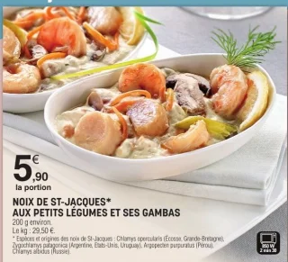 Noix de St-Jacques aux petits légumes et ses gambas