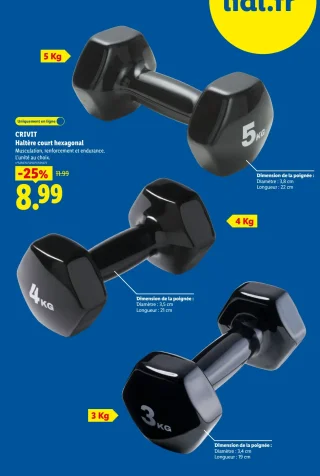 CRIVIT Haltère court hexagonal 5 kg